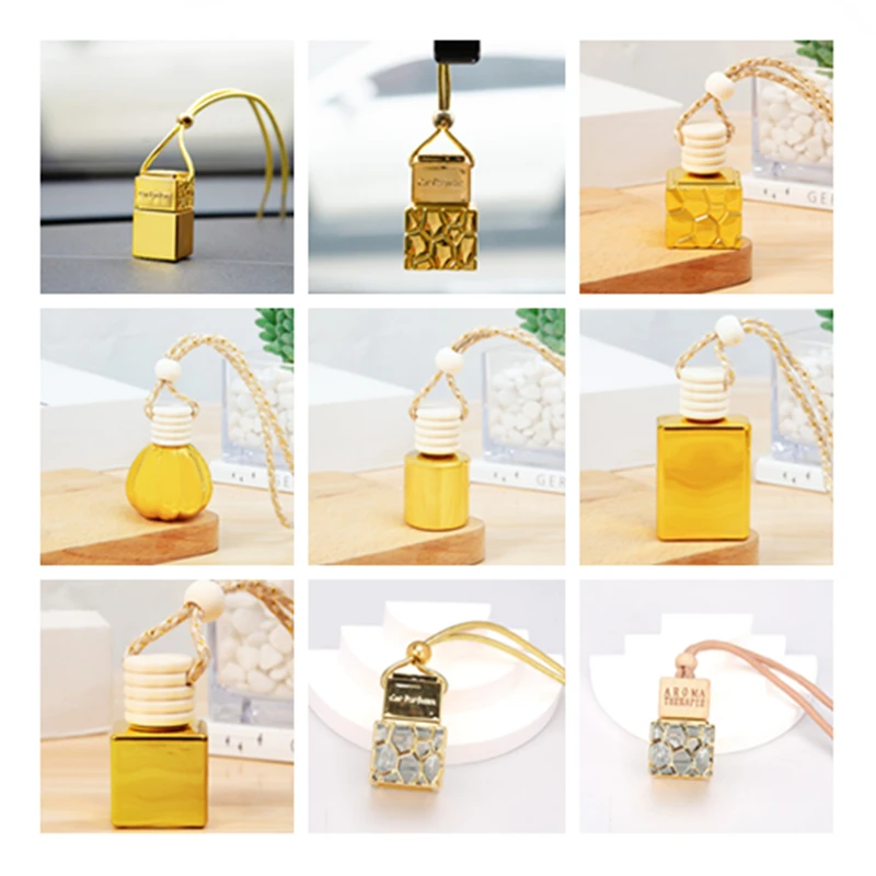 100Pcs Gold Car Essential Oil Diffuser Fragrance Air Freshener Scent Perfume Square Bottle for Ornament Hanging Empty Bottle