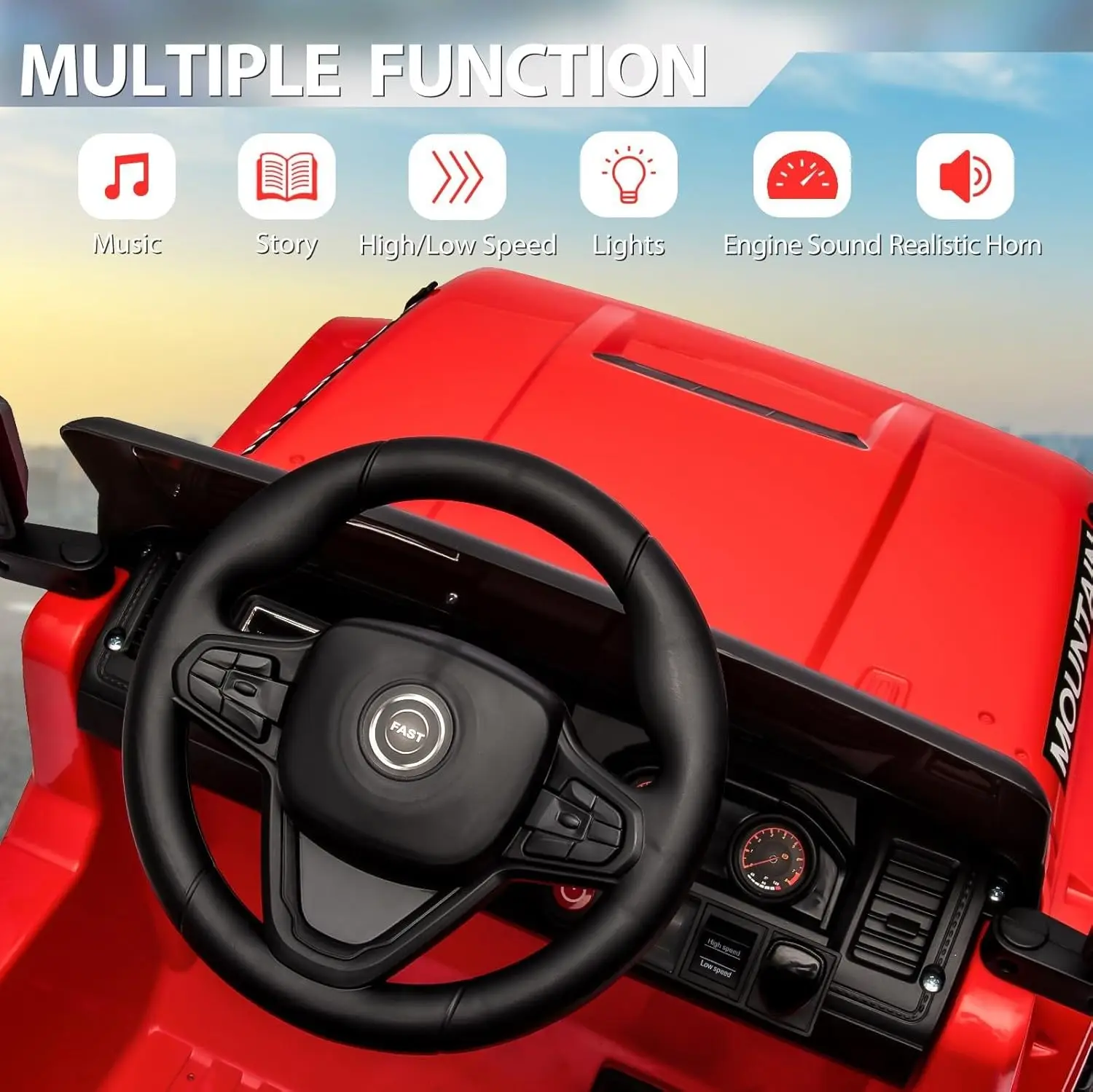 Coche de camión para niños, vehículo eléctrico de 12 V con control remoto, luces LED, 3 velocidades, música y bocina, juguetes para niños y niñas