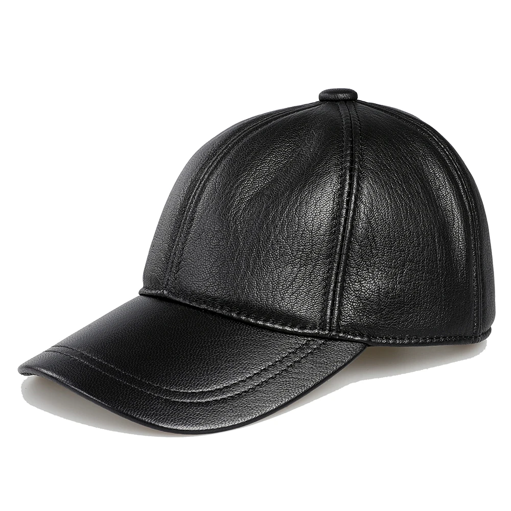 BOONJOVIA Unisex Genuine 100% Premium Goatskin Leather Baseball Cap Women and Men Real Leather Hat Cotton Lined Adjustable Black