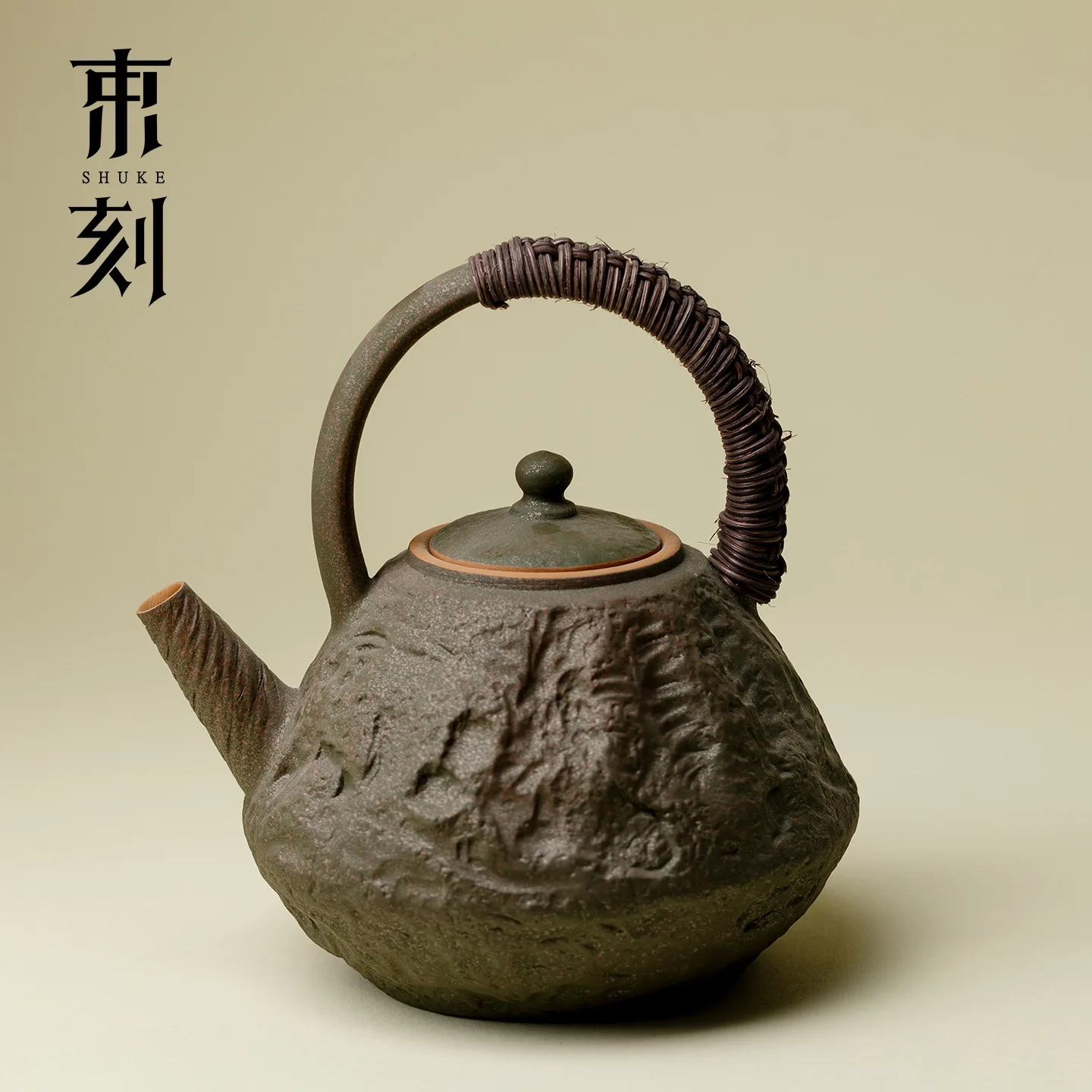 Shuke Imabamiyama Green Vintage Pot Japanese Ceramic Handmade Kettle For Brewing By The Fire Carbon Stove Tea Maker