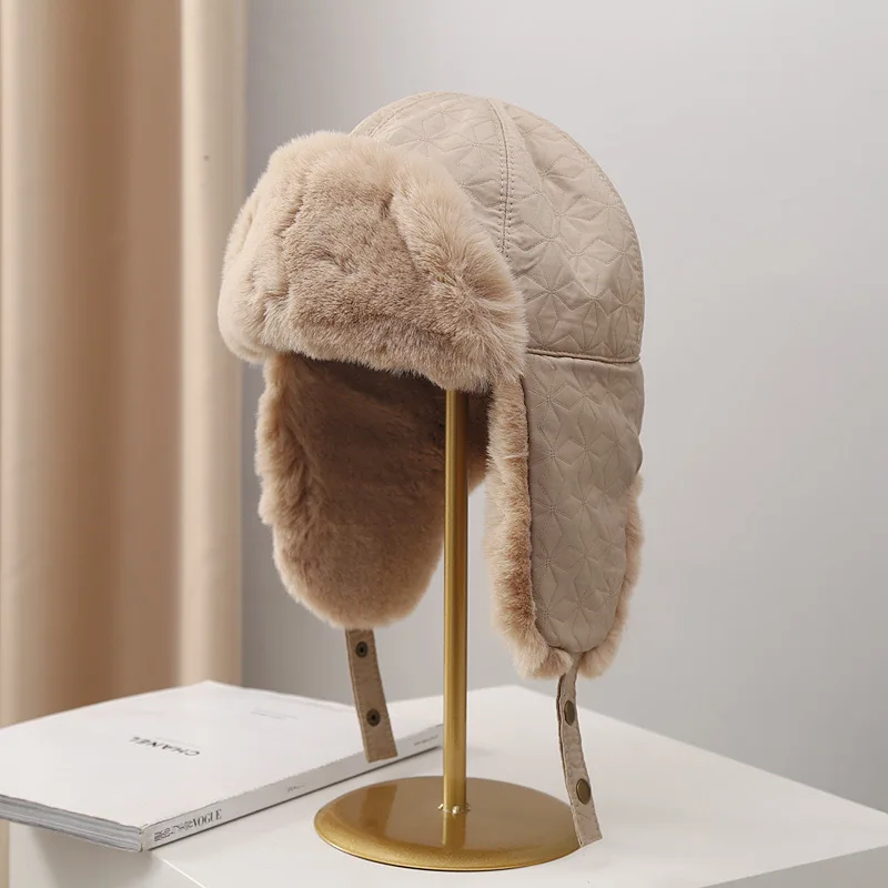 フェイクファー冬用帽子-女性用-厚手-防風-裏地付き-冬用キャップ-耳当て付き-ボンバーハット-ウシャンカ
