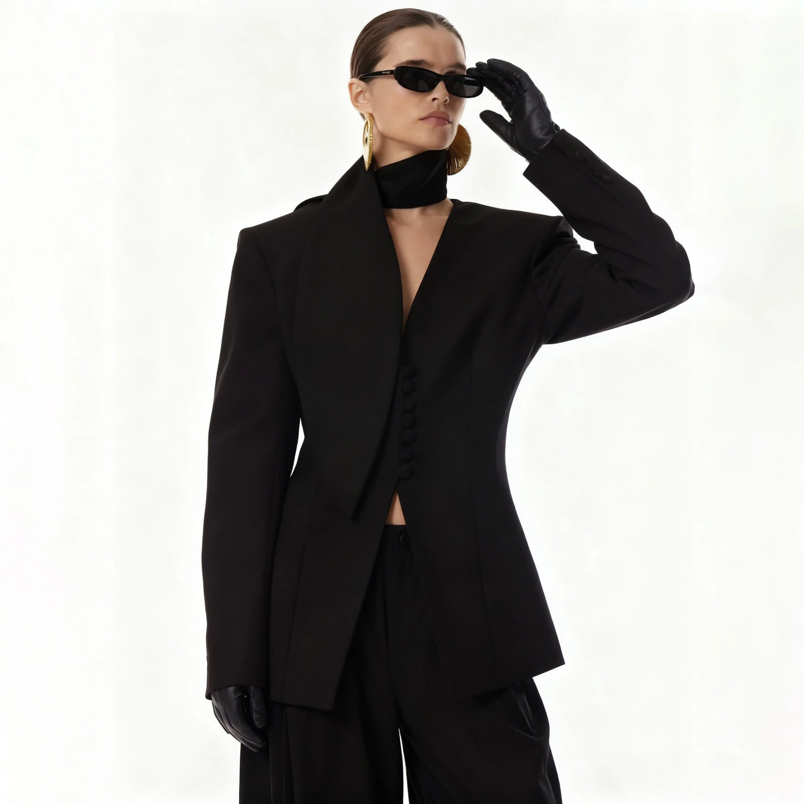 BJTZ Women's Single Pants piece Blazer Shawl Collar V-Neck set Single Breasted Wide  With Pockets Elegant Premium  Casual