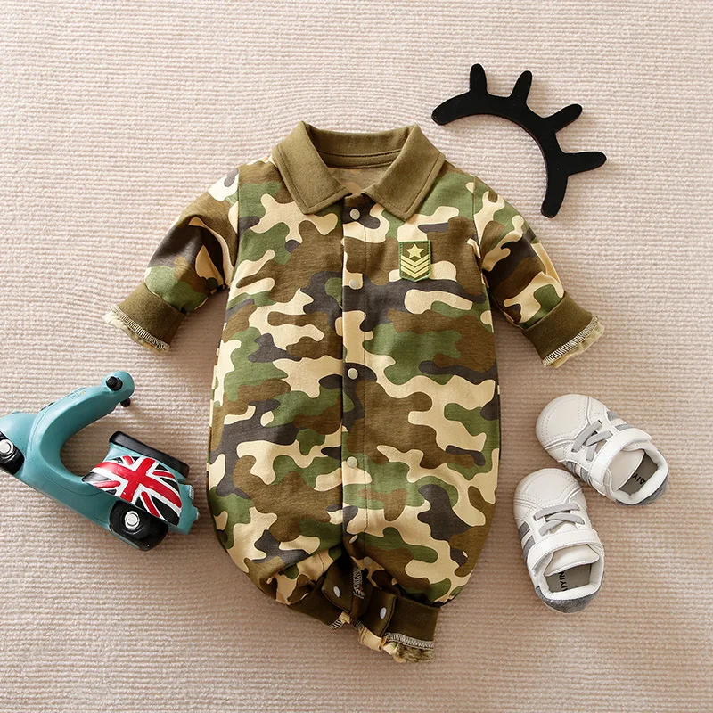 Keescewow Infant Personalized Camouflage Jumpsuit 2022 Spring Newborn Single Breasted Long Sleeve Green Bodysuit