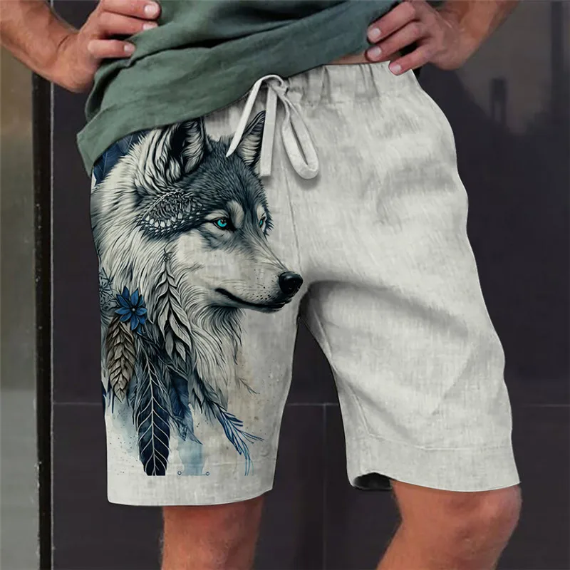 Men\'s Shorts Summer Shorts Beach Shorts Drawstring Elastic Waist 3D Print Graphic Animal Wolf Breathable Soft Short Casual Daily