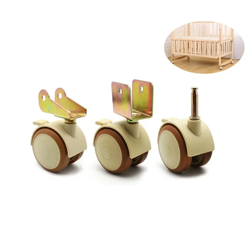2/4Pcs 2\'\' Furniture Crib Swivel Casters Cabinet Clamp with Brake Wheels Nylon Furniture Support Leg for Chairs Baby Bed Trolley