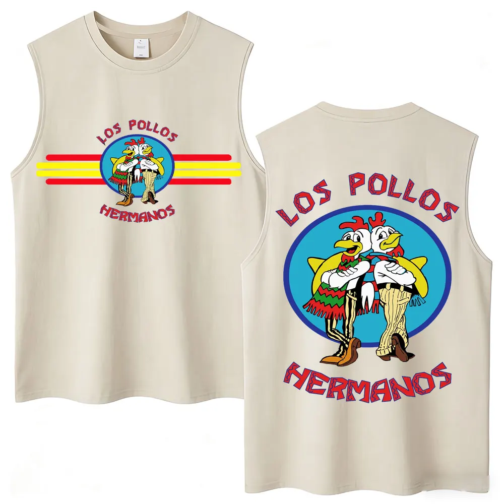 Camisetas Estampadas Breaking Bad com Efeito Desbotado, Divertidas, Los Pollos Hermanos, Camisetas Regata de Algodão Soltas para Homens e Mulheres