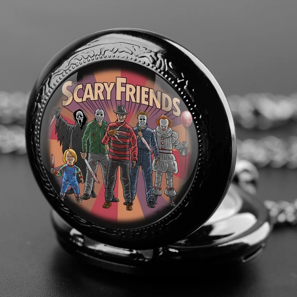 

Creative Joker Design Glass Dome Practical Quartz Pocket Watch Fob Chain Necklace Mens Kids Gifts Clock Halloween Gifts