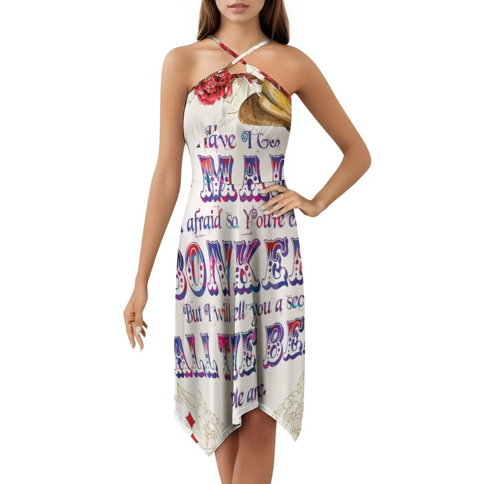 Alicja - Czy jestem szalona? Elegancka sukienka na przyjęcie dla kobiet, sukienka w kształcie litery A z opcjami krótkiego/długiego/bezrękawnika, Alicja w klasycznych książkach.