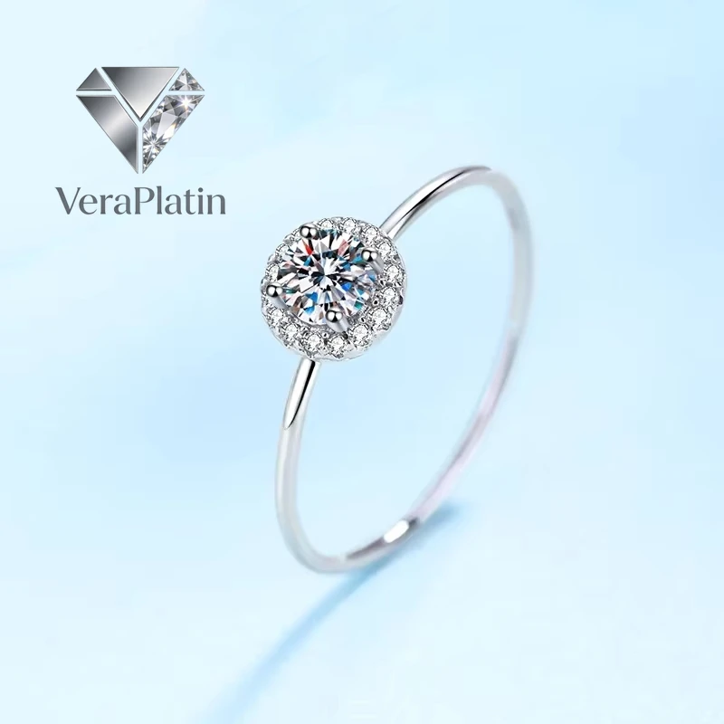 

ВераПлатин Изысканные тонкие кольца из платины PT950 для женщин, обручальные, с муассанитом 0.3 карата цвета D, для девушек, свадебные, на день рождения