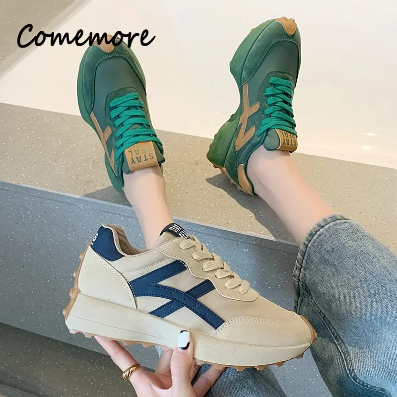 Comemore Luxury Platform Shoes 2024 New Leisure Anti-slip Green Running Fashion Designer Shoe Sports Leather Womens Sneakers 40