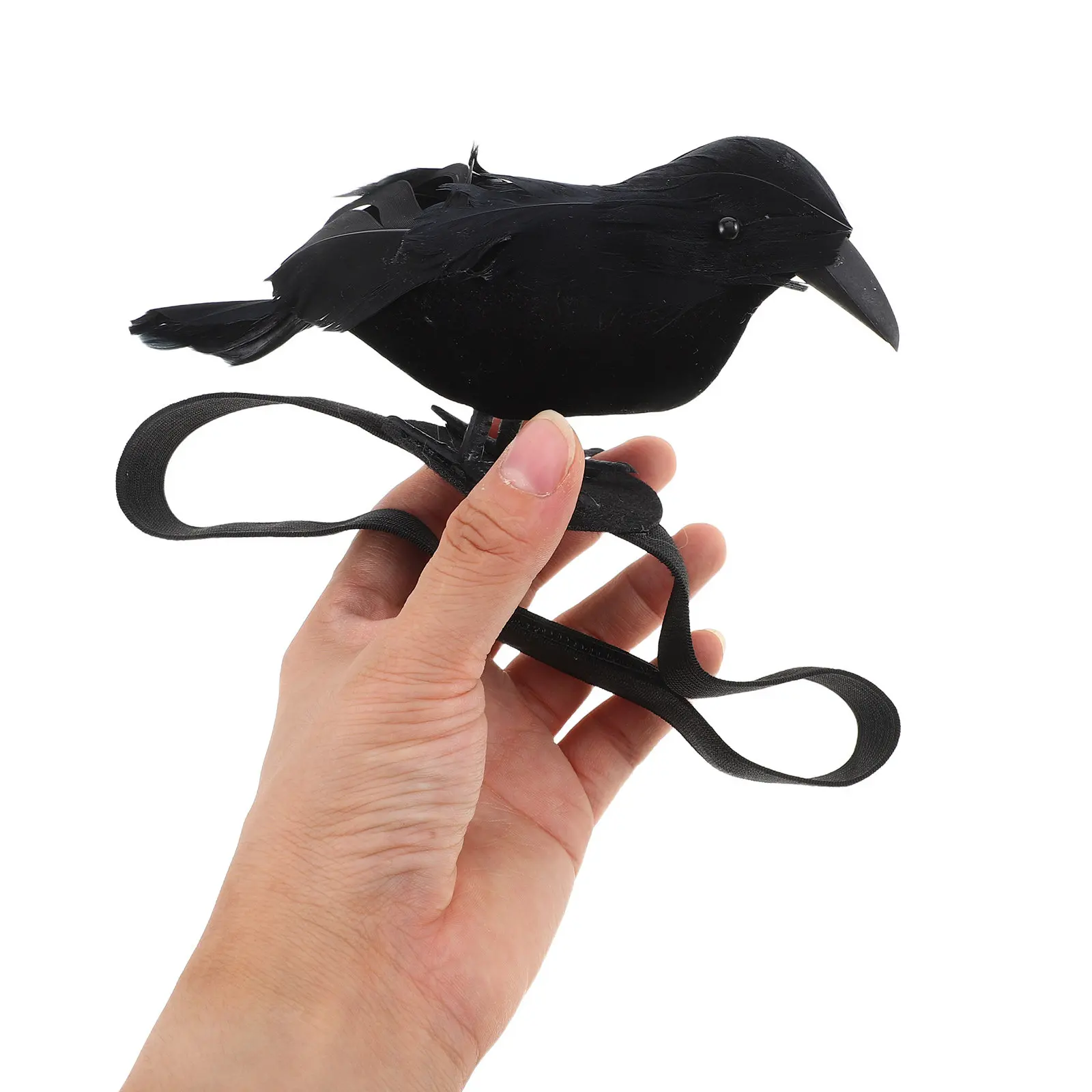 Black Crow Shoulder Costume Prop Raven Bird Figurine with Elastic Strap Halloween Shoulder Crow Ornament Costume Accessory
