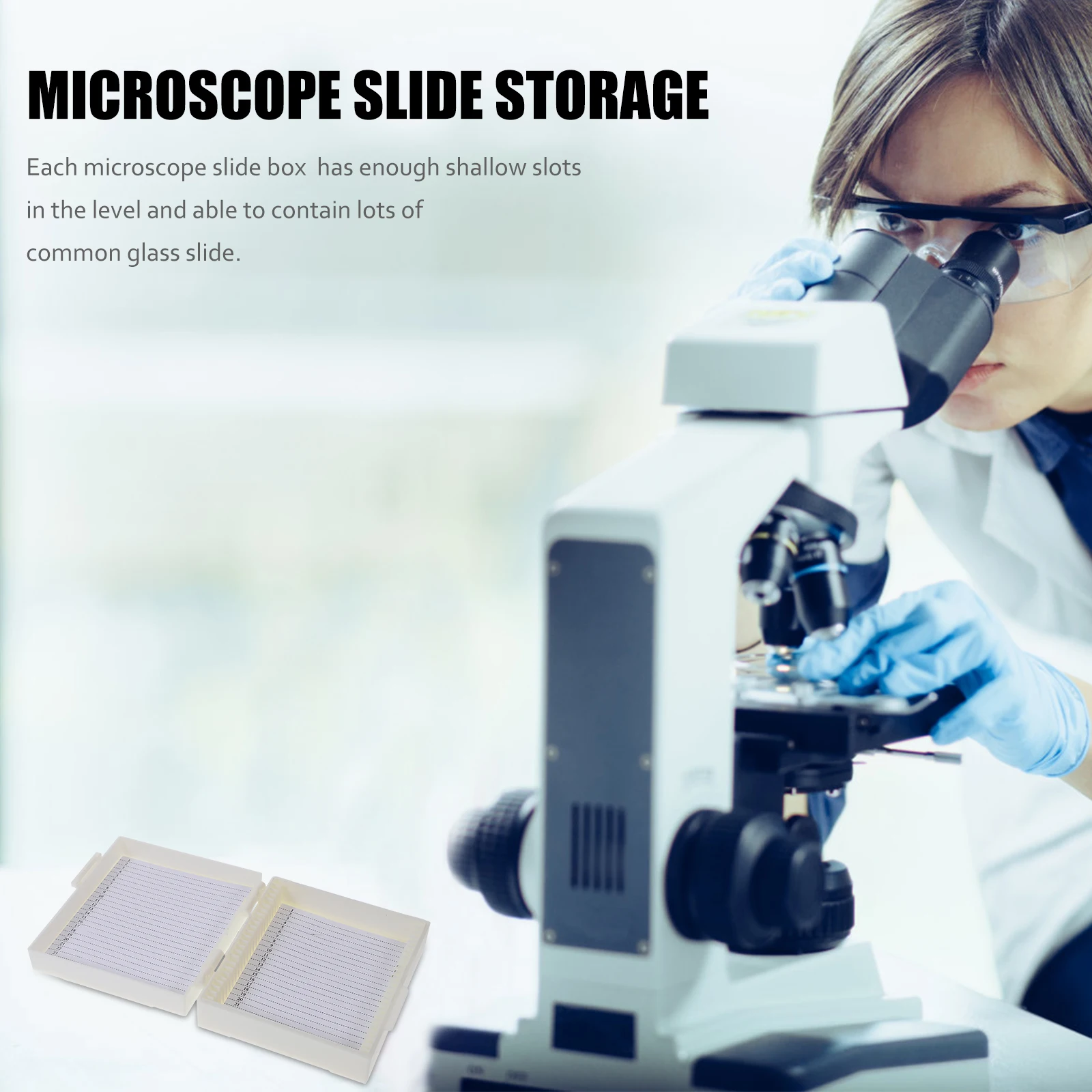 

2pcs Microscope Box Abs Multi Slots Slide Storage Container Serial Number Buckle Design Medical Teaching Tool Glass Slide