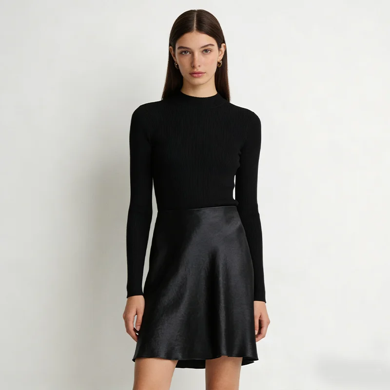 

Women's Elegant Satin Half Skirt Solid Color Intellectual Sexy Chic Side Zipper Ladies' Fashion Skirts ropa de mujer