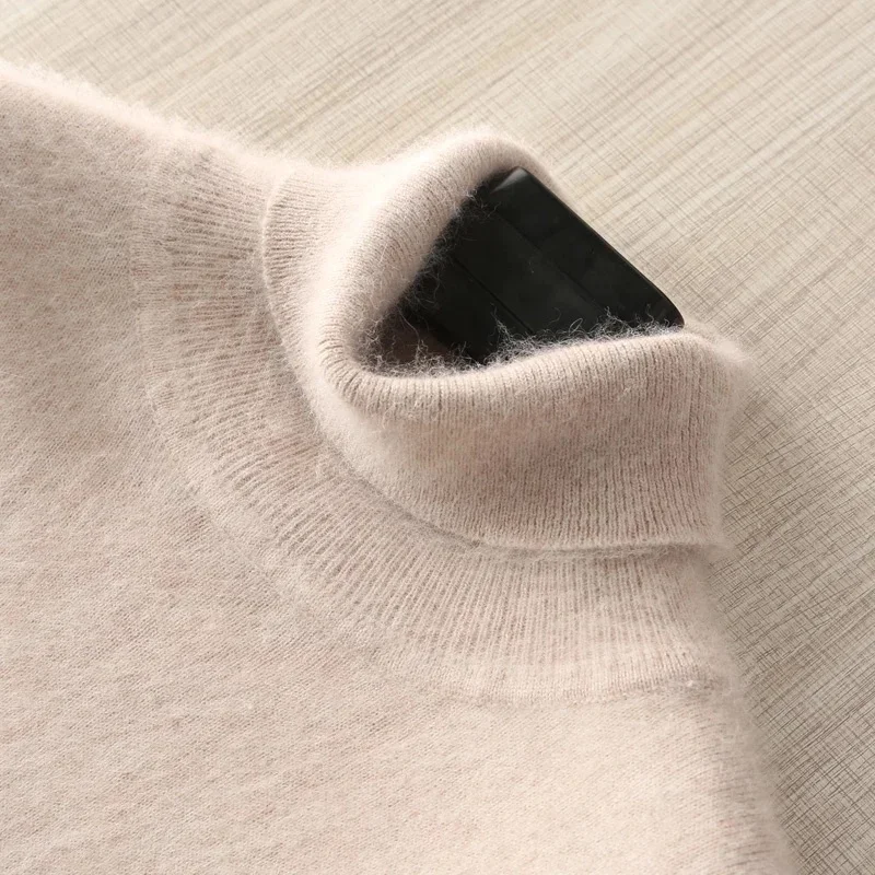 Man Jumpers 100% Mink Cashmere Knitted Sweaters Hot Sale Soft Turtleneck Winter Thick Warm 8Colors Men Sweater