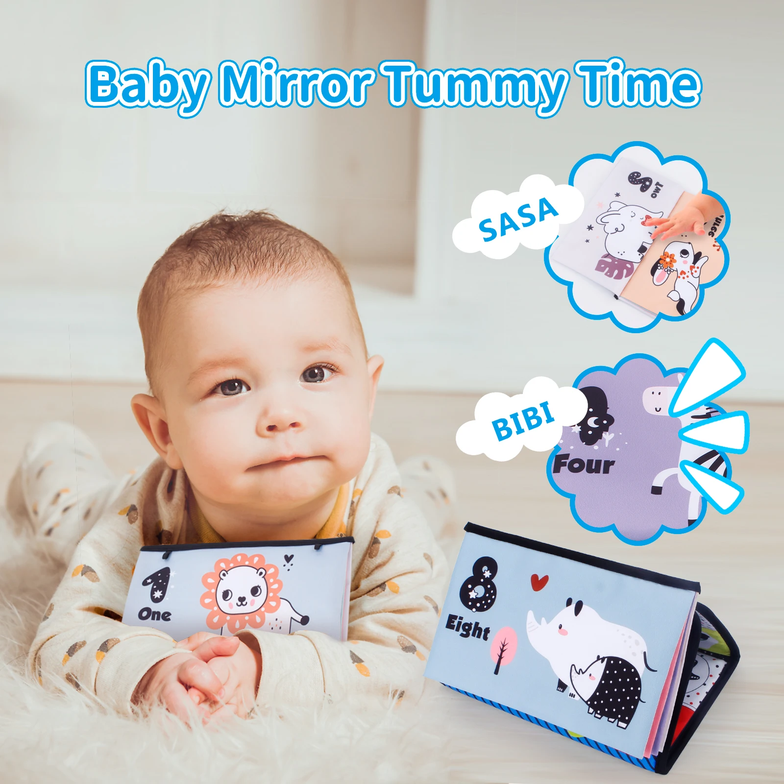 Baby Cloth Book with Distorting Mirror Soft Cartoon Parent-child Interactive Montessori Early Educational Toy for Children Gifts