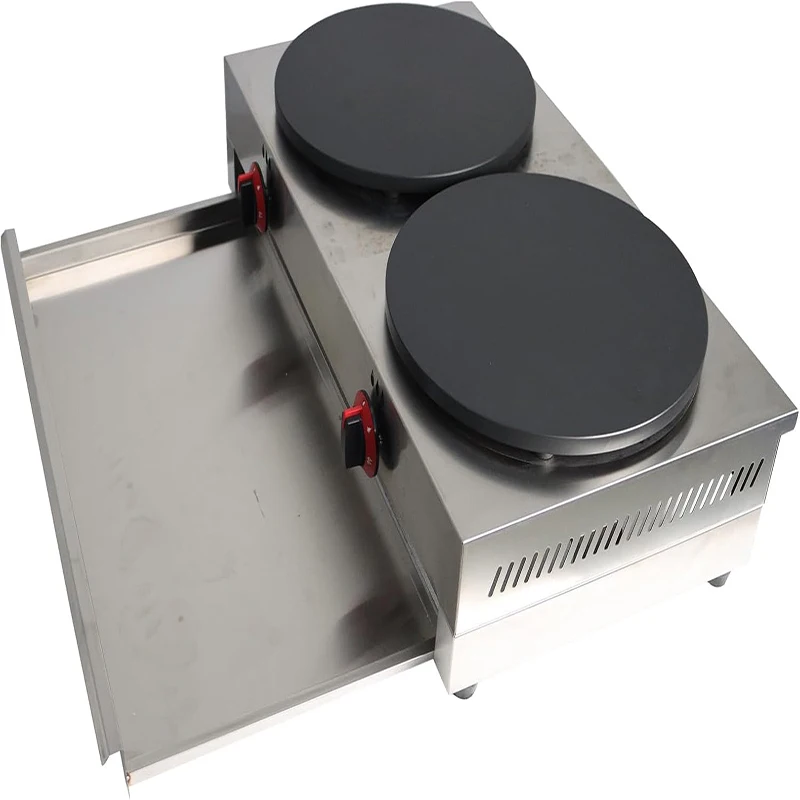 صانع الفطائر التجارية LP صانع كريب الغاز مزدوج الرأس آلة فطيرة 40 سنتيمتر آلة صينية اللوحة مع صمام الضغط المنخفض