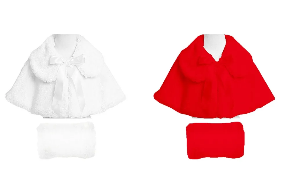 Baby Red Bolero Child dress black cloak mantissas female  girl princess white plush cape party cloak fur coat + Hand Muffs