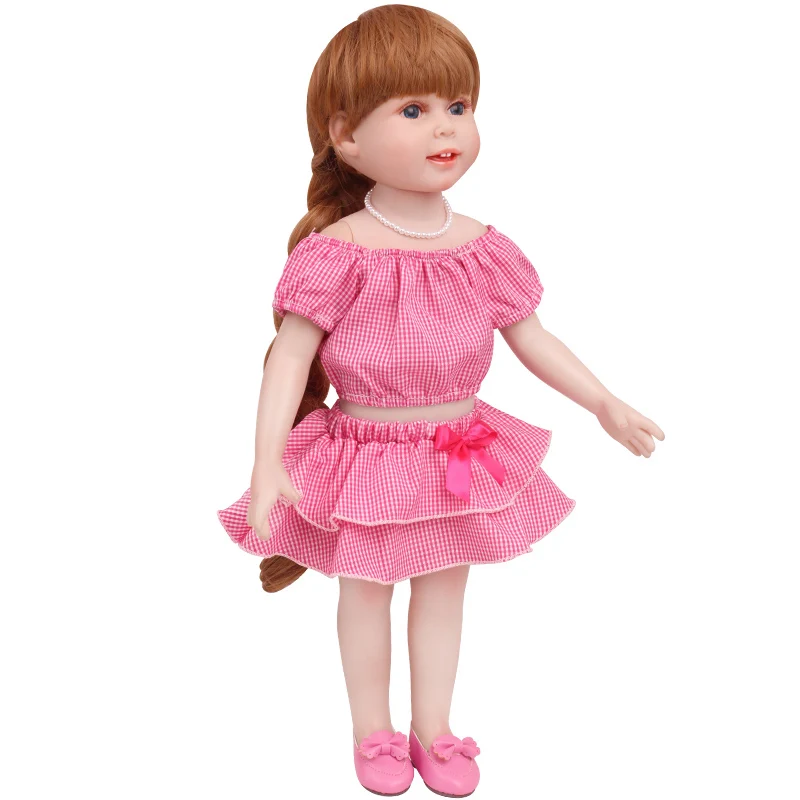 18 Inch Doll Girl Plaid Set, One or Two on Top, Fresh Color Matching Set, Fashionable Doll, Summer Minimalist Outfit Accessories
