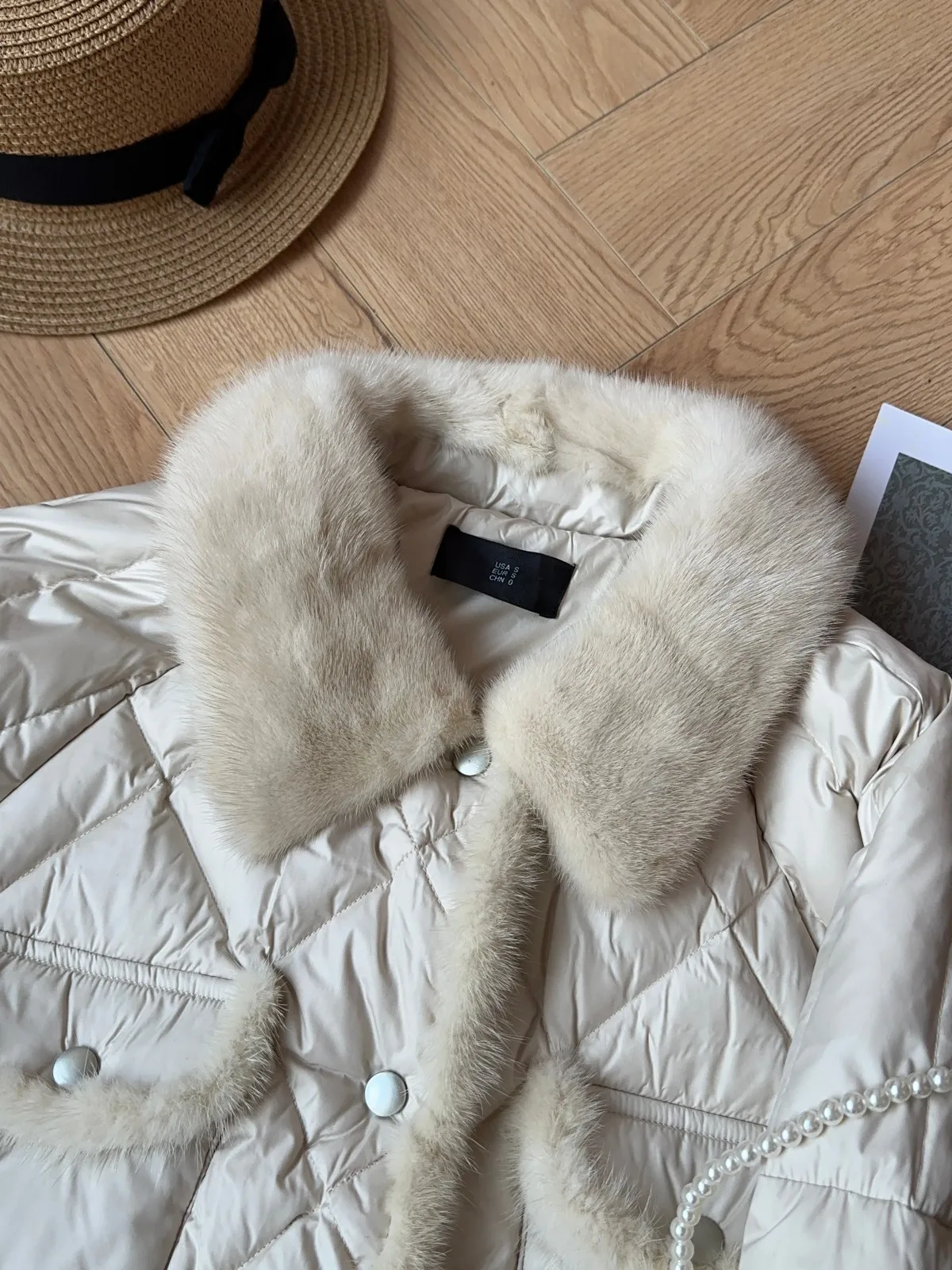 Winter 2024 White Goose down ort Puffer Jaet Women's Outerwear Sli Plaid Mink Top Korean Sle Commute Wind