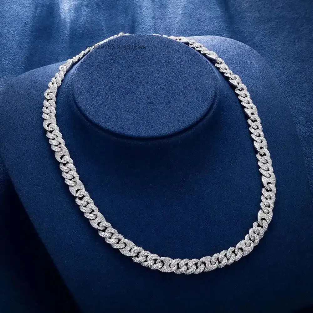 

10mm Moissanite Chain 925 Sterling Silver Necklace Iced Out Hip Hop Jewelry Cuban Link Chain