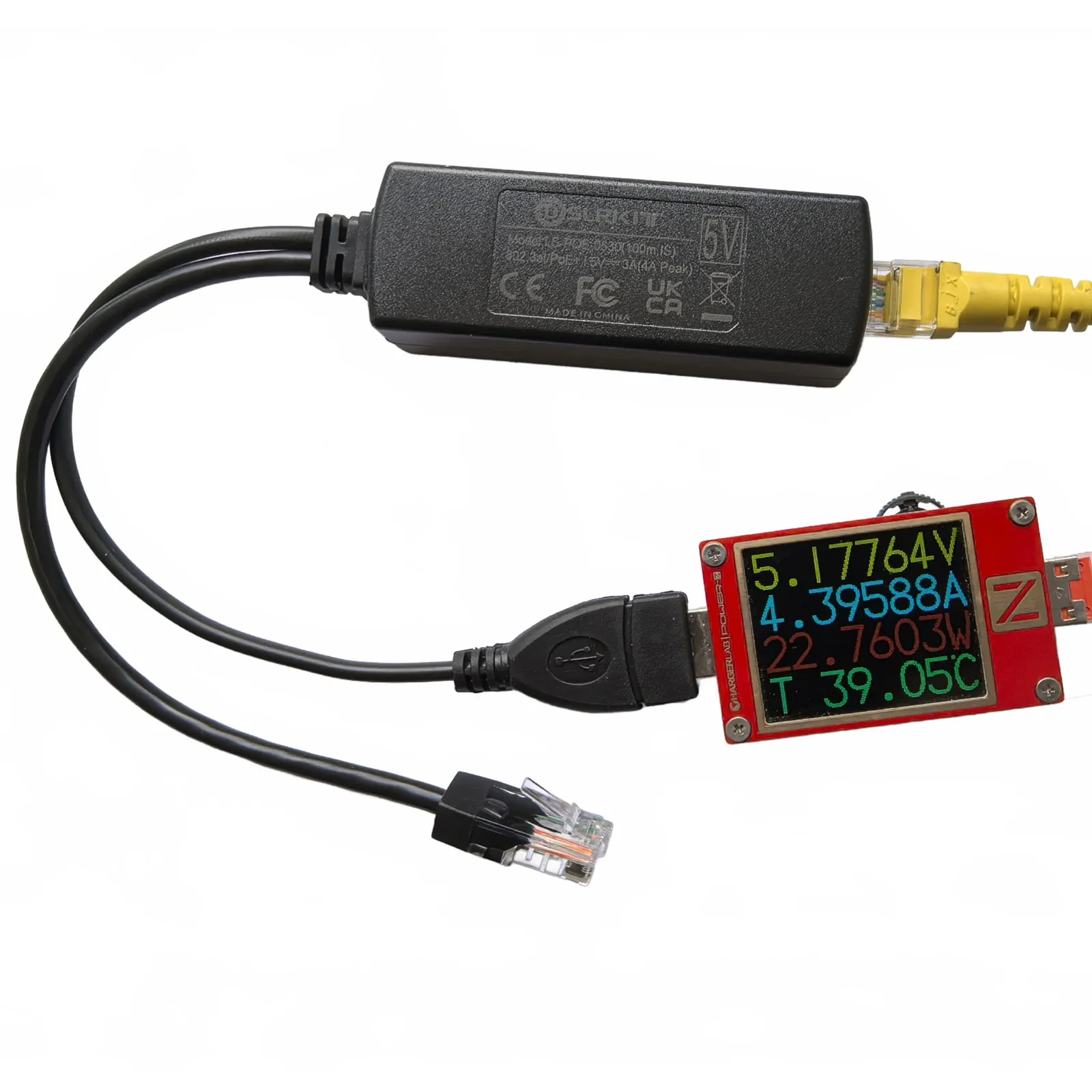 5V 3A 10/100Mbps PoE Splitter USB-A Female, 802.3at PoE+ W/ Voltage Compensation
