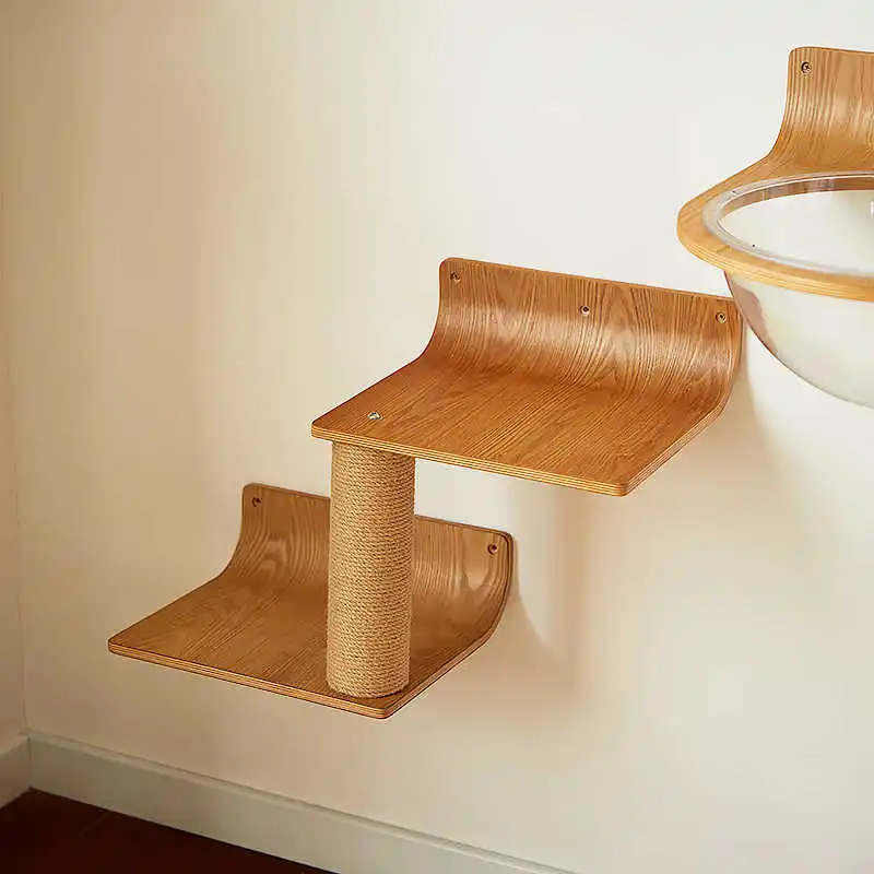 

#4-Tier Wall-Mounted Solid Wood Cat Staircase With Sisal Scratching Posts | Modern Cat Climbing Shelves Indoor Cats