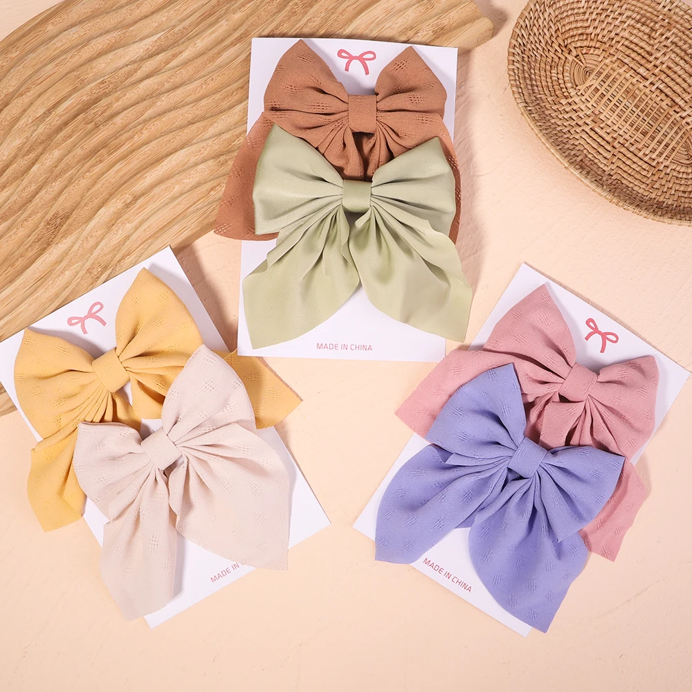 2Pcs/Set Women Girls Sweet Print Bows Hair Clips Hairpins Ribbon Barrettes Duckbill Clip Headwear Female Summer Hair Accessories