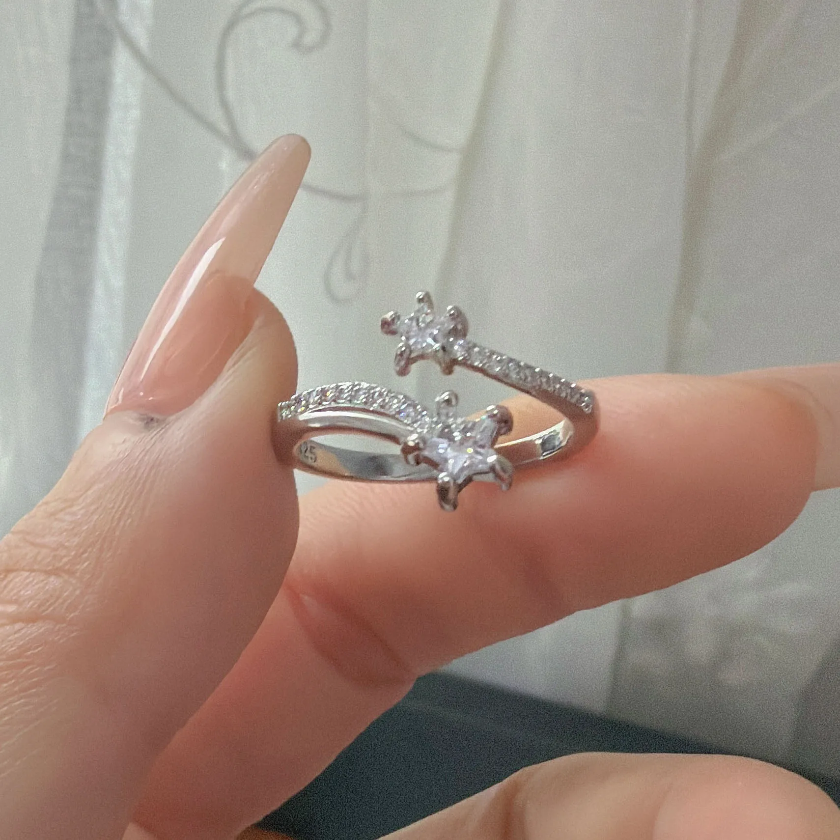 925 فضة خواتم للنساء زوجين الحد الأدنى اليدوية بسيطة سباركلينغ ستار تشيكوسلوفاكيا خاتم غرامة مجوهرات هدية منع الحساسية