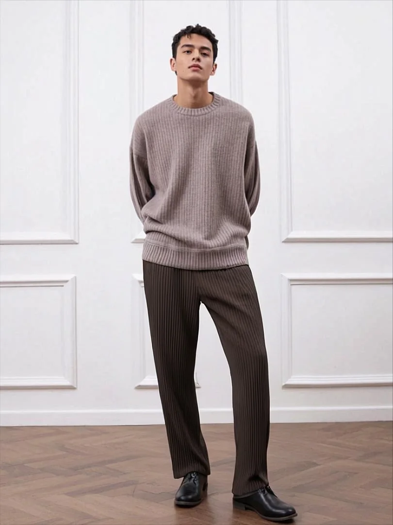 

Miyake Fold 2025 New Men's Loose Wide Leg Straight Leg Pants Pleated Autumn and Winter Casual Comfortable Pants Versatile