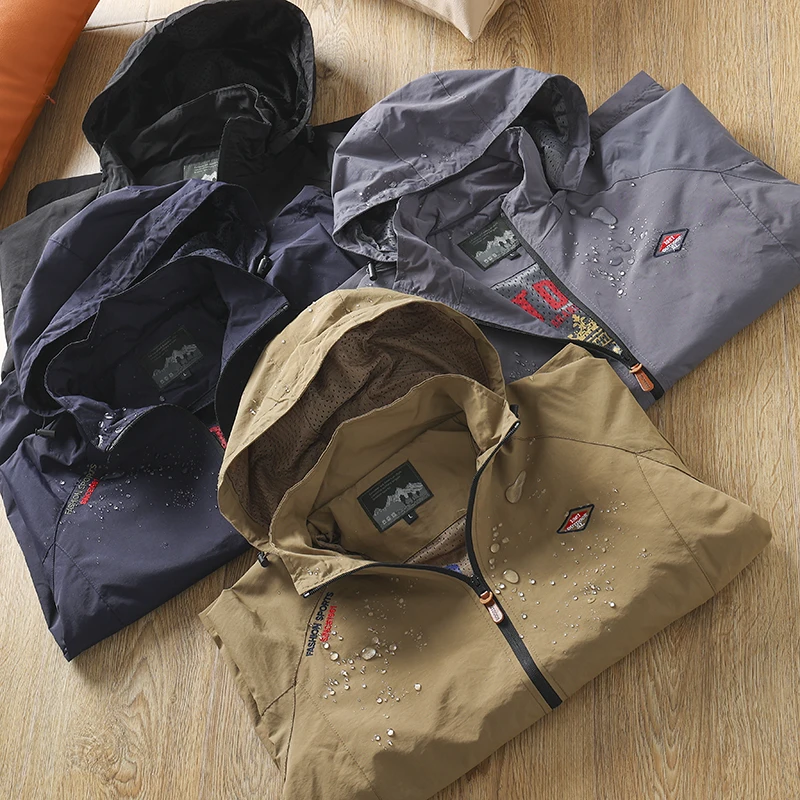 Youth Casual Outdoor Jacket Men's Removable Hood Windproof Waterproof Zipper Sleeve Long Spring Standard Fit Outerwear Coat