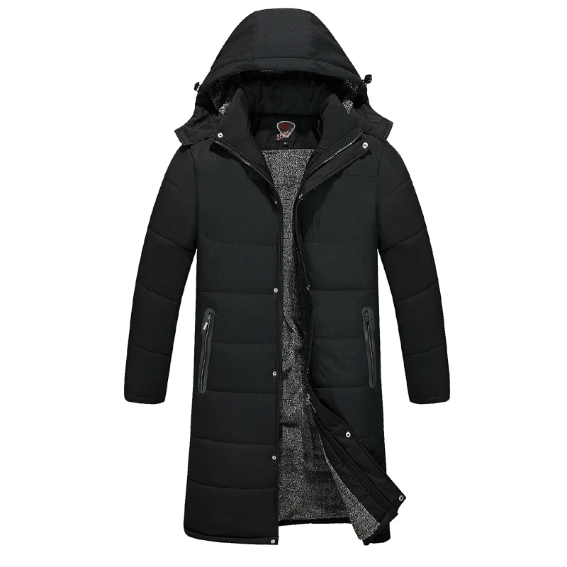 Winter Long Jacket Men's Fashion Business Thickened Fleece-lined Warm Hooded Parka Men's Camping Snow Cold-proof Padded Coat 5xl