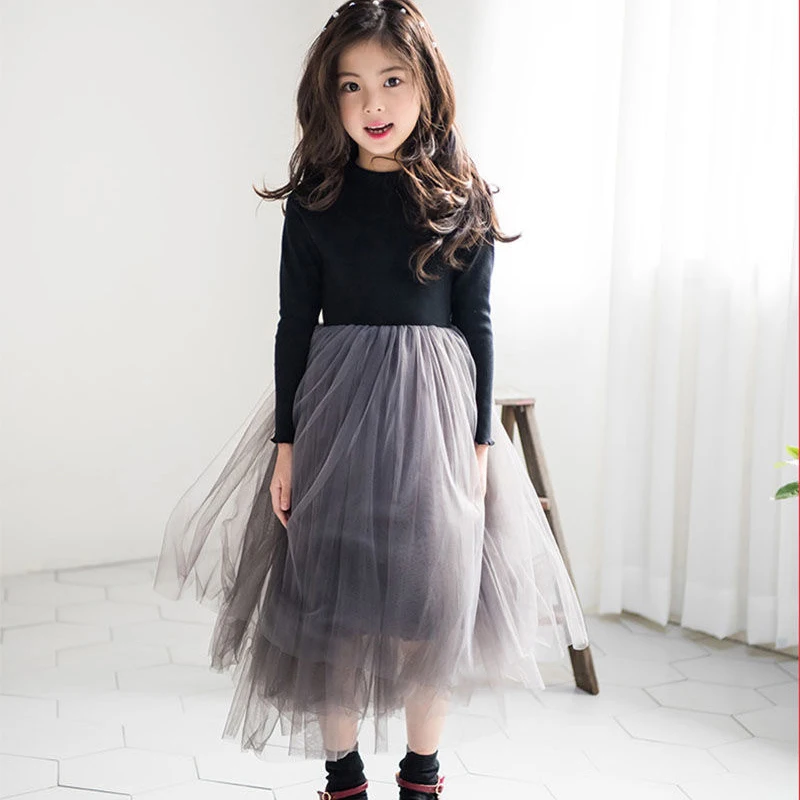 3-12 Years Spring Autumn Girls Dress Korean Mesh Fashon Long Sleeve Little Princess Dress Party Birthday Gifts New Kids Clothes