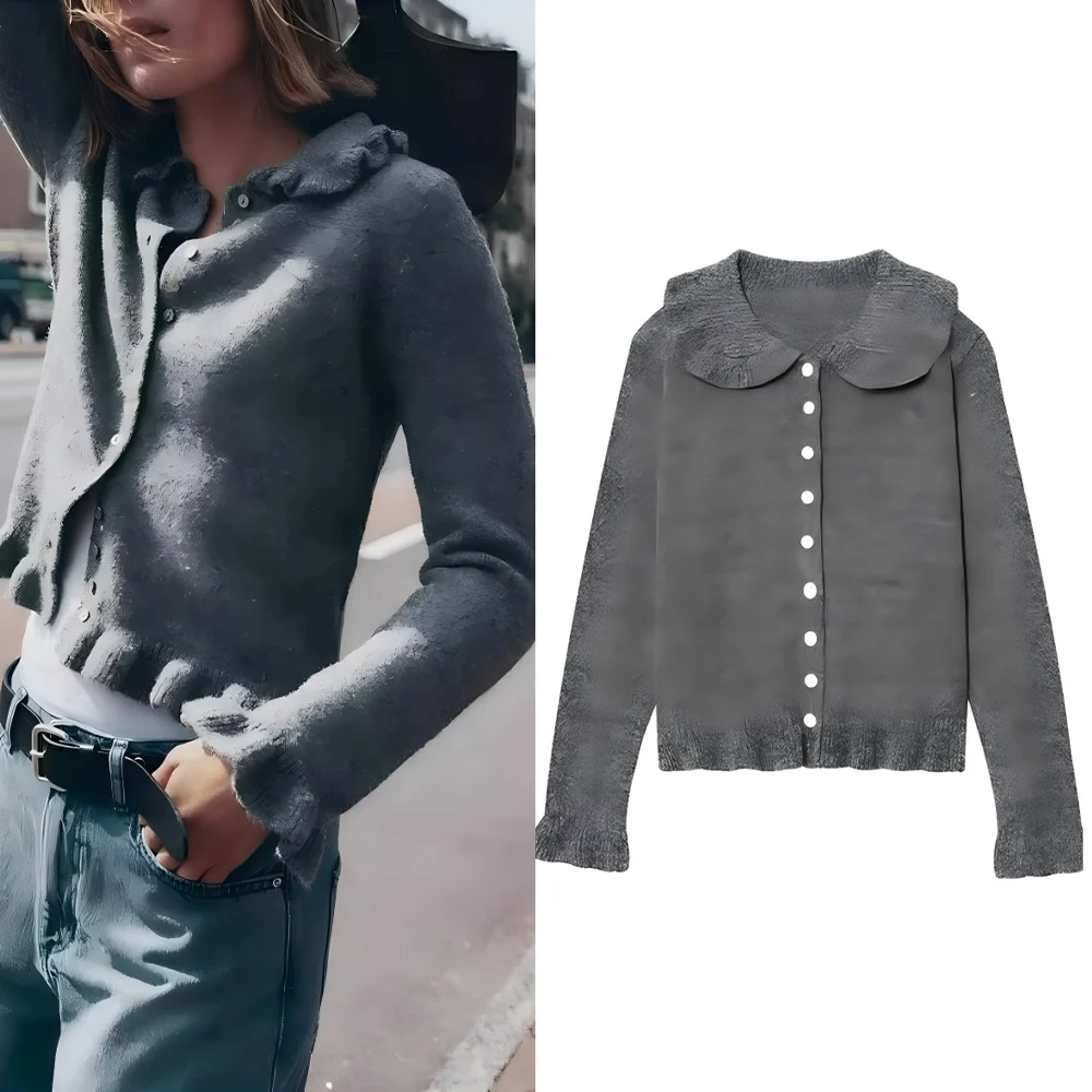

Women's new fashion layered decoration slim soft texture knitted Coat retro long sleeved Button-up women's Coat chic top