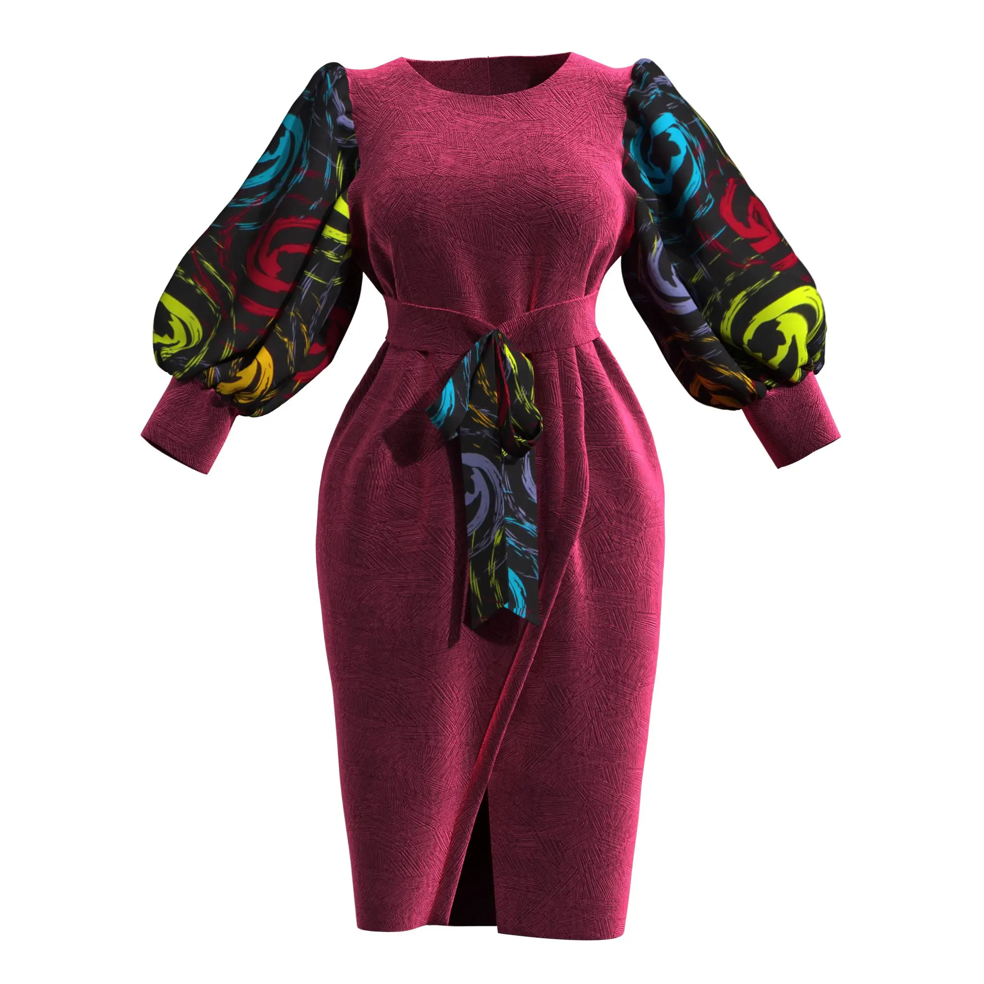 

African Women's Dress Long Sleeve O-nech Party Dresses Ankara High Waist Custom Made Wedding Clothing Wy11115