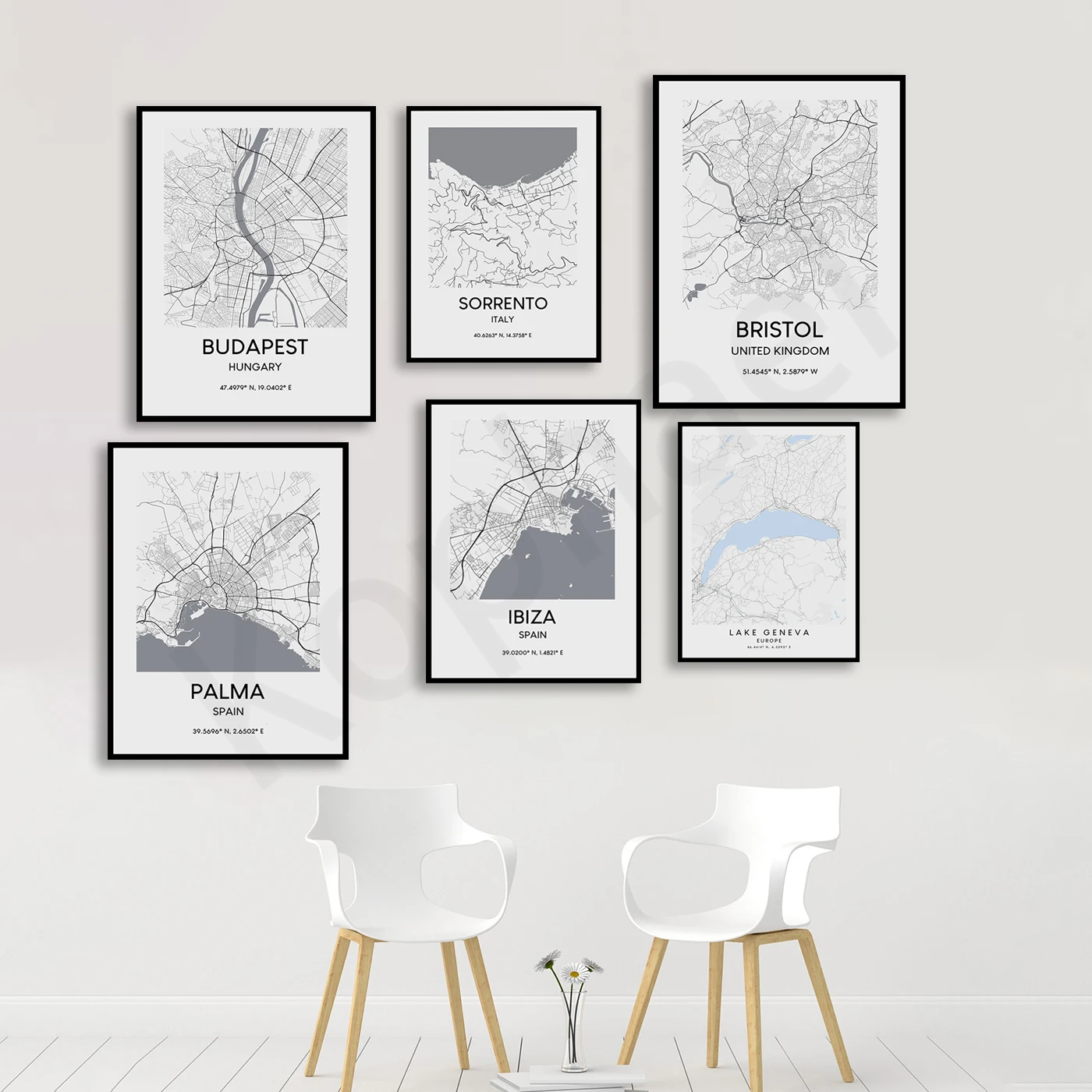 Geneva Honolulu Ibiza Monaco Palma Las Vegas Sorrento Amsterdam Bristol Budapest Bruges . City Travel Map Poster