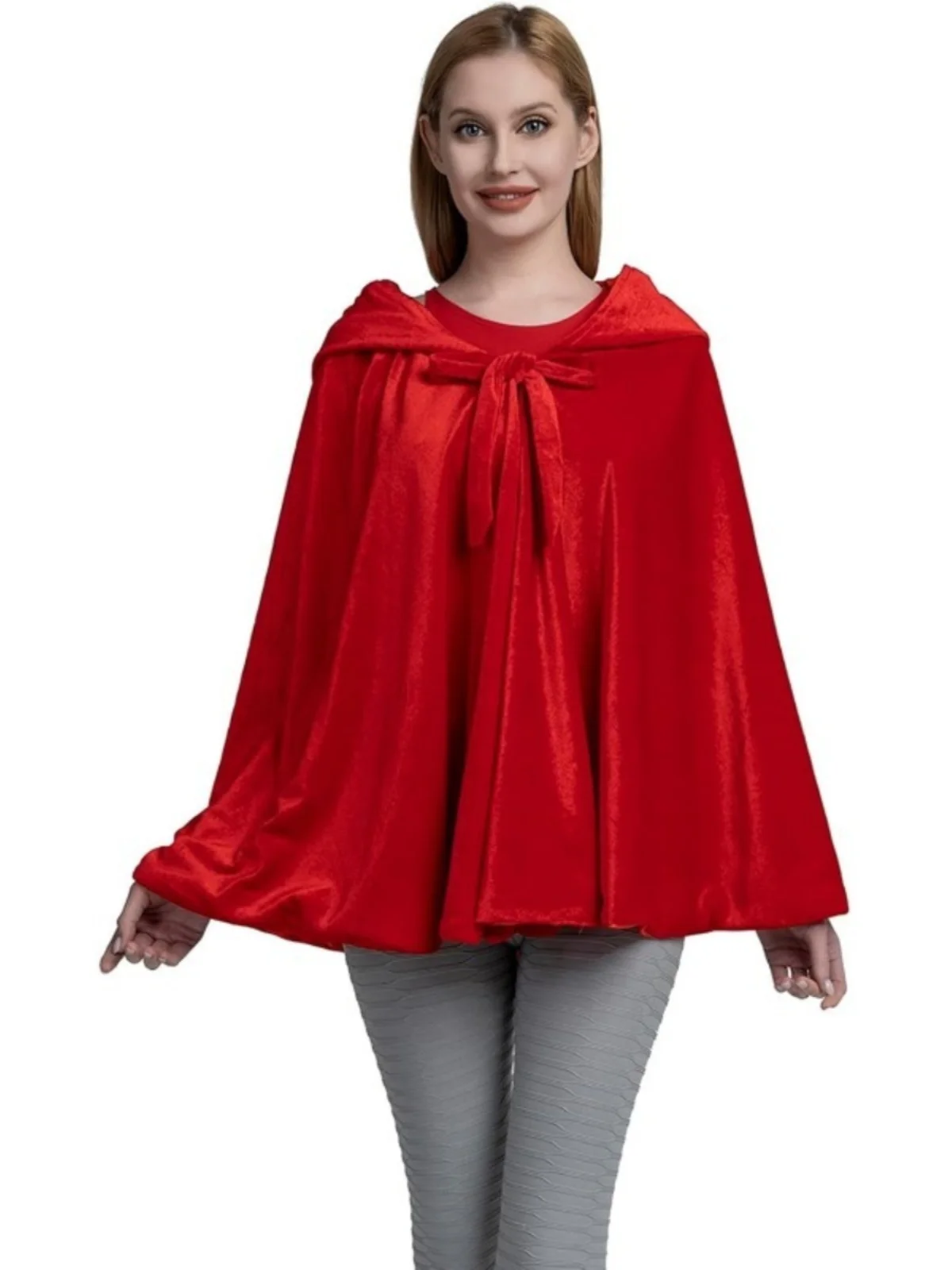 

Красное плащо-накидка с капюшоном Красной Шапочки, аксессуар для костюма на Хэллоуин, сценический костюм для ролевых игр, полиэстер...
