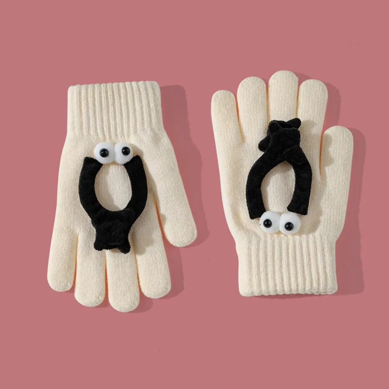 

Cute Big Eyes Cartoon Split Finger Warm Gloves Autumn Winter Wool Knitted Touch Screen Mittens Couple Outdoor Cycling Gloves