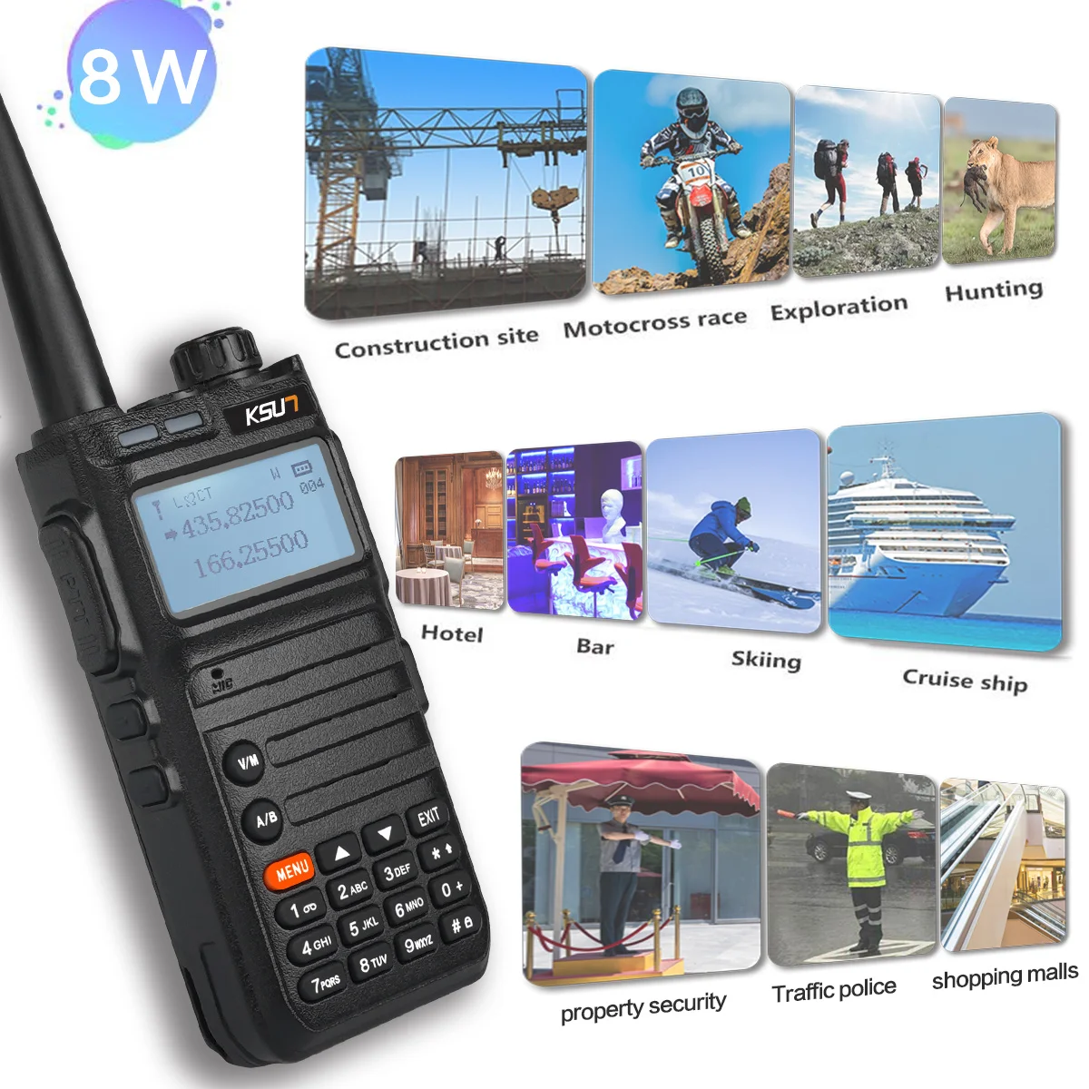 KSUN KSX-UV3D 8W High Power Long Range Walkie Talkie Set Wireless Intercom UV Dual Band Transceiver Handheld Ham Two Way Radio