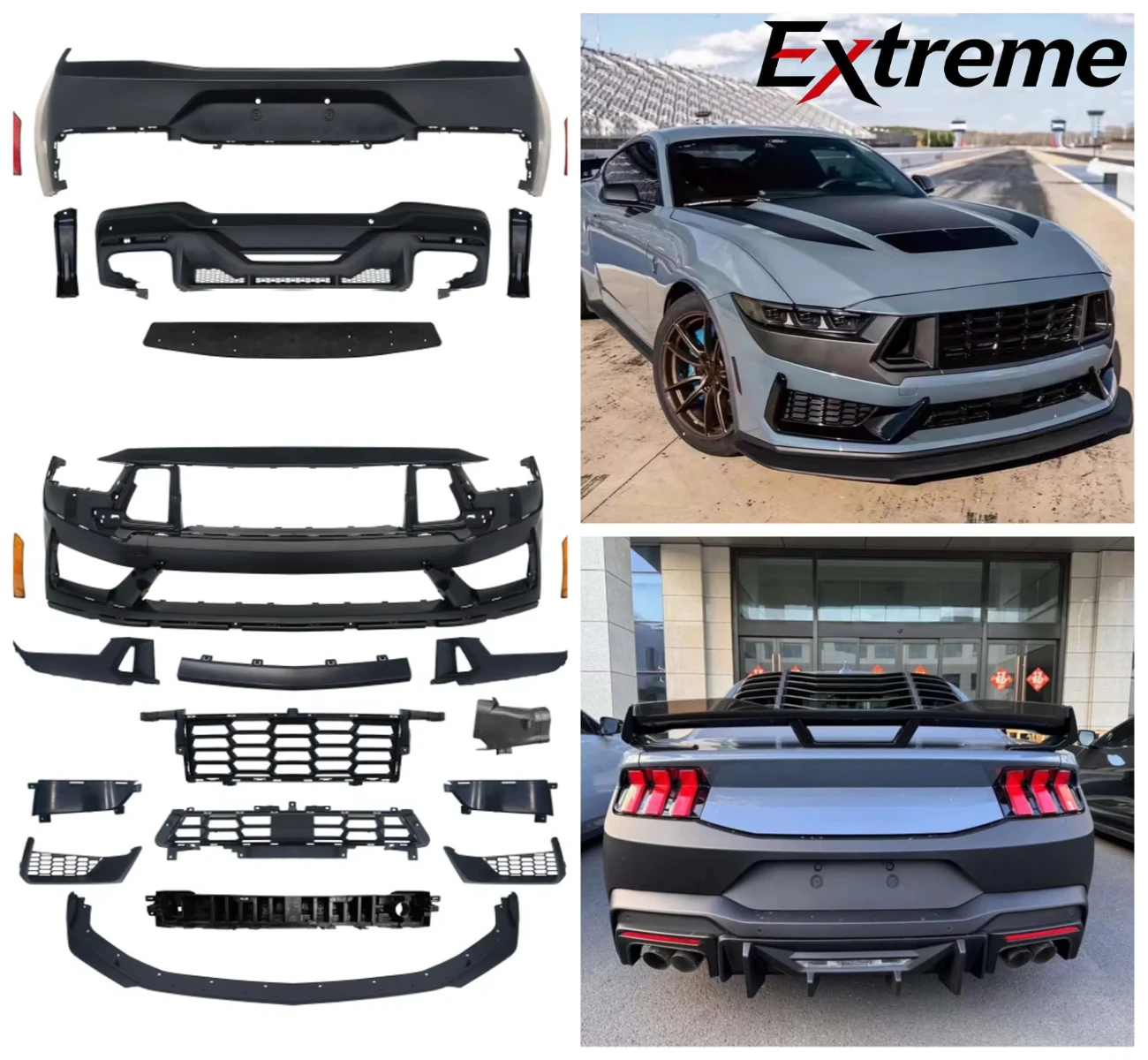 Perfect Fitment Bumpers Bodykit Use for Ford Mustang 2024-2025 Upgrade to Dark Horse Style.