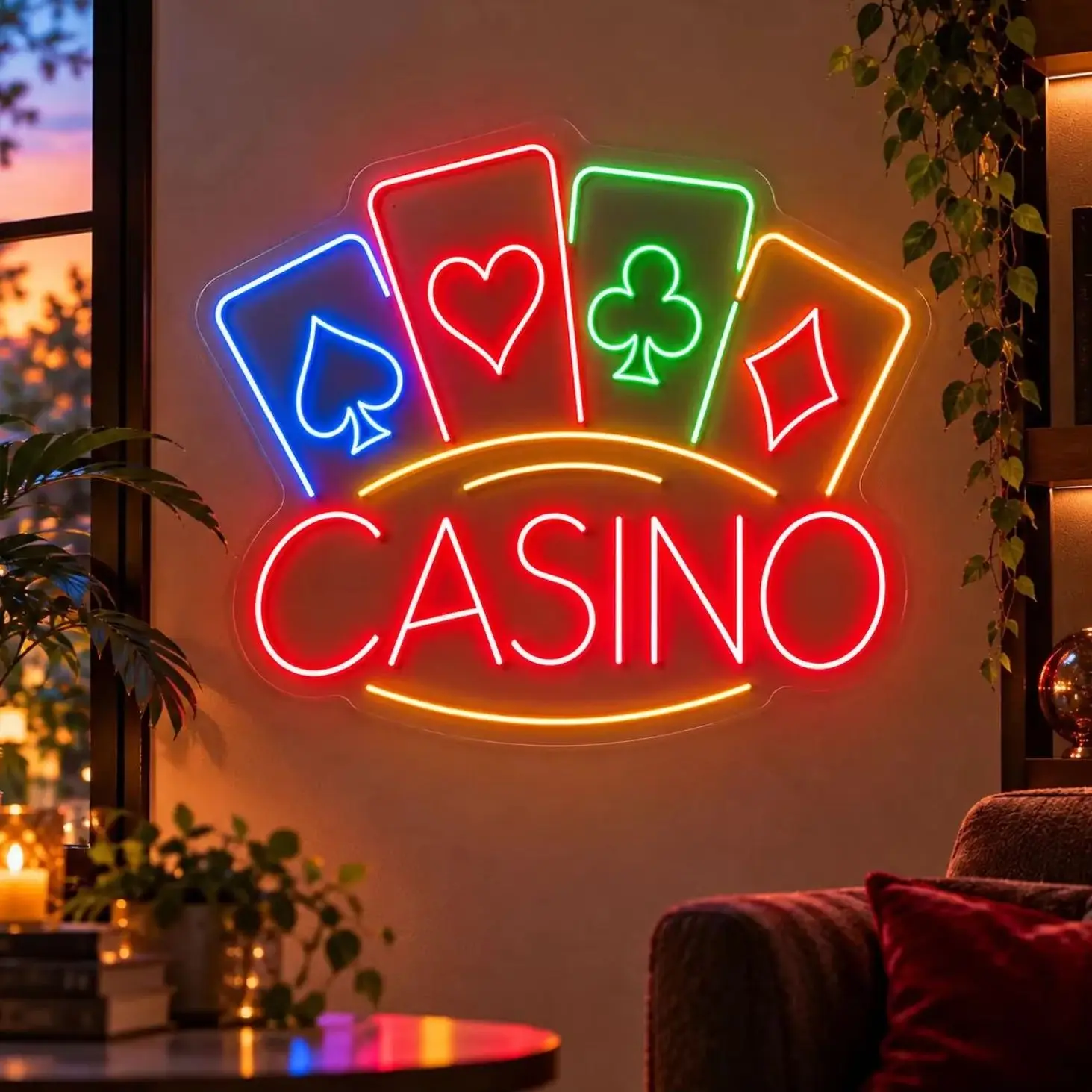 Poker Casino Neon Sign,Four Suit Playing Cards LED Neon Light,Bar Game Room Man Cave Wall Decor,Custom Casino Club Neon Sign