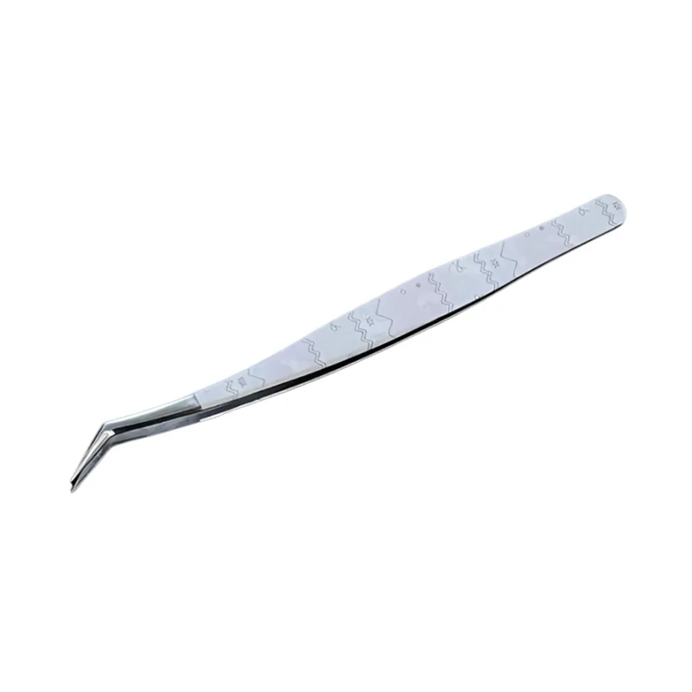 Stainless Steel Curved Stickers Tweezers High Precision Cartoon False Eyelash Tweezers Anti-static Bean Tweezers