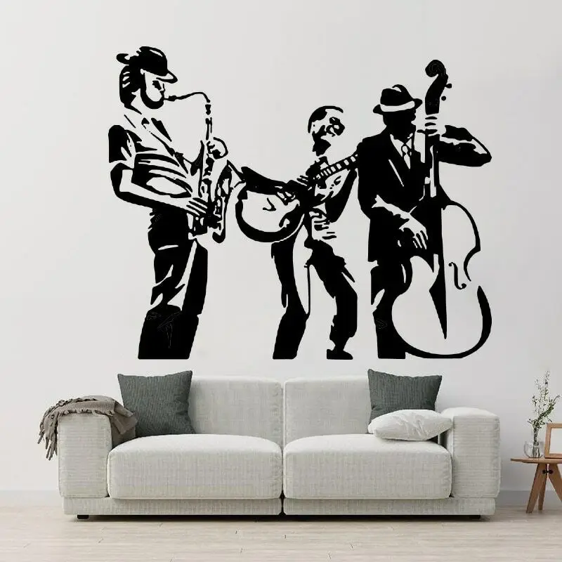Jazz Band Musical Instruments Wall Sticker Girls Boys Bedroom Decor Music Guitar Wall Decal Man Cave Garage Posters P473