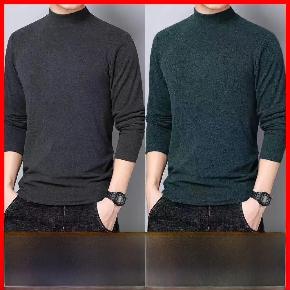厚手のフリースハーフハイカラーメンズサーマルシャツ韓国スタイル暖かいベースレイヤーシャツ秋と冬のカジュアルウェア用