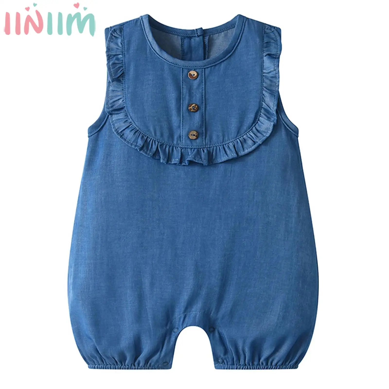 

Baby Girls Summer Fashion Casual Denim Romper Overalls Sleeveless Ruffled Bodysuit Jumpsuit for Daily Party Wear Loungewear