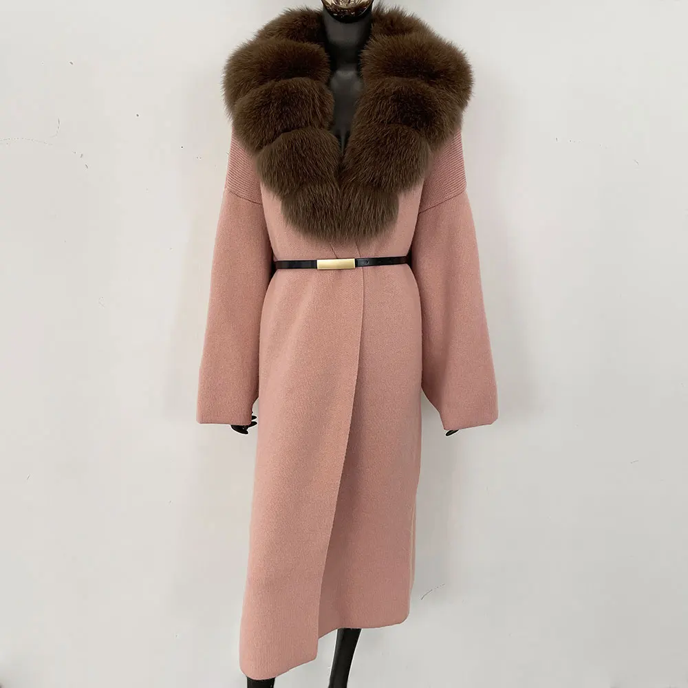 Giacca da donna in pelliccia di volpe naturale di pelliccia di procione maglione femminile giacca in vera pelliccia nuovo autunno inverno caldo maglieria abbigliamento cintura cappotto