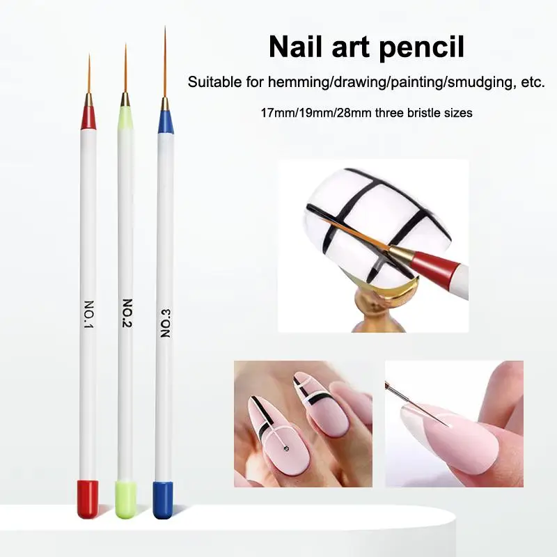 Nail Brush Pen 3pcs/set Nail Art Liner Brushes Set Elongated Striping Drawing Professional UV Gel Nail Art Painting Pen Manicure