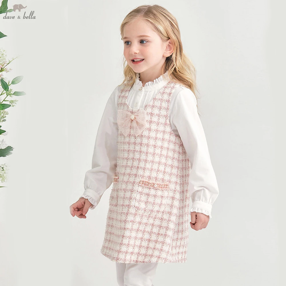 

Жилет без рукавов Dave Bella для девочек, платье принцессы, весна-осень-зима, клетчатое платье-майка, детская праздничная уличная одежда DK1220224