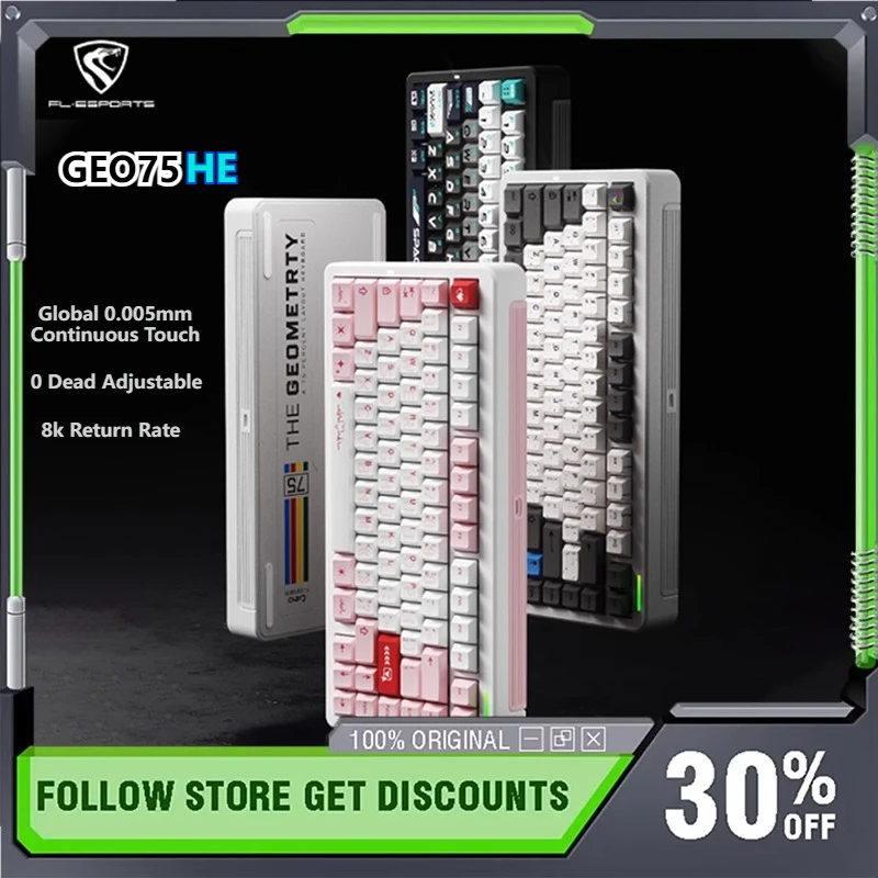 

FL ESPORTS Geo75HE Клавиатура с магнитной осью для киберспорта, алюминий, 8k 0,005RT, индивидуальная проводная игровая клавиатура для ПК, аксессуары для ноутбуков