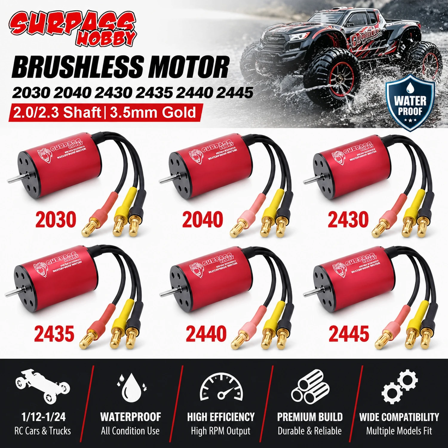 SurpassHobby KK Brushless Motor 2030/2040/2430/2435/2440/2445 Waterproof 4Pole for 1:12 1:14 1:16 1:18 1:20 1:24 RC Car Off-Road