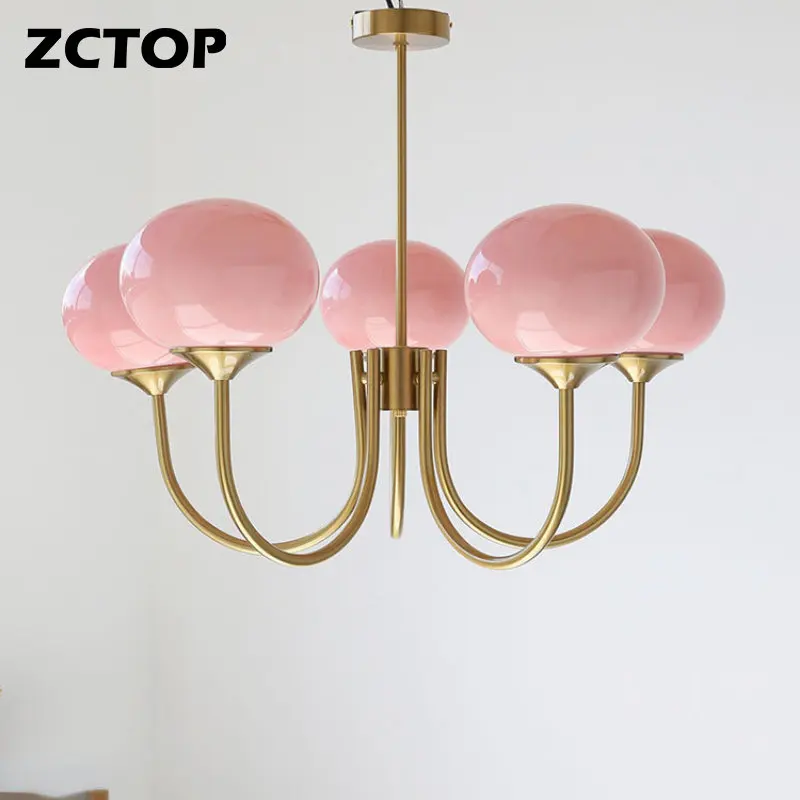 

LED Chandeliers Pink Milk White Glass Hanging Pendant Lights Living Dining Room Kitchen Decor Lustre Suspension Lamp luminaria